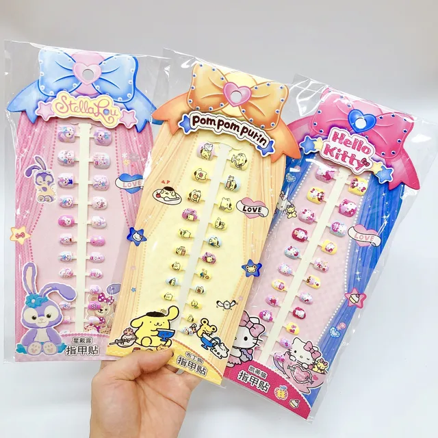 Sanrio Cinnamoroll Cute Kids Little Girl Detachable Nail Stickers Baby Self-adhesive Jelly Glue Sweet Princess Nail Stickers