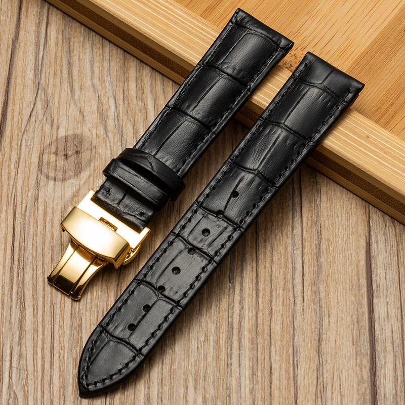 Luxurious Genuine Calfskin Leather Watch Strap with Butterfly Buckle - Available in Multiple Sizes