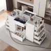 Closet Island with Drawers, Wardrobe Armoire Bedroom Island, Glass Display Shelf & 12 Drawers, White Dresser with Glass Top, Wal 4