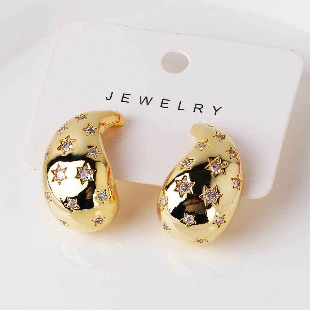 Chunky Orecchini Punk A Goccia Placcati In Oro 18 Carati Waterdrop Star Zirconia Crystal Waterdrop Stud Earring Muslimnac Nheruzzy