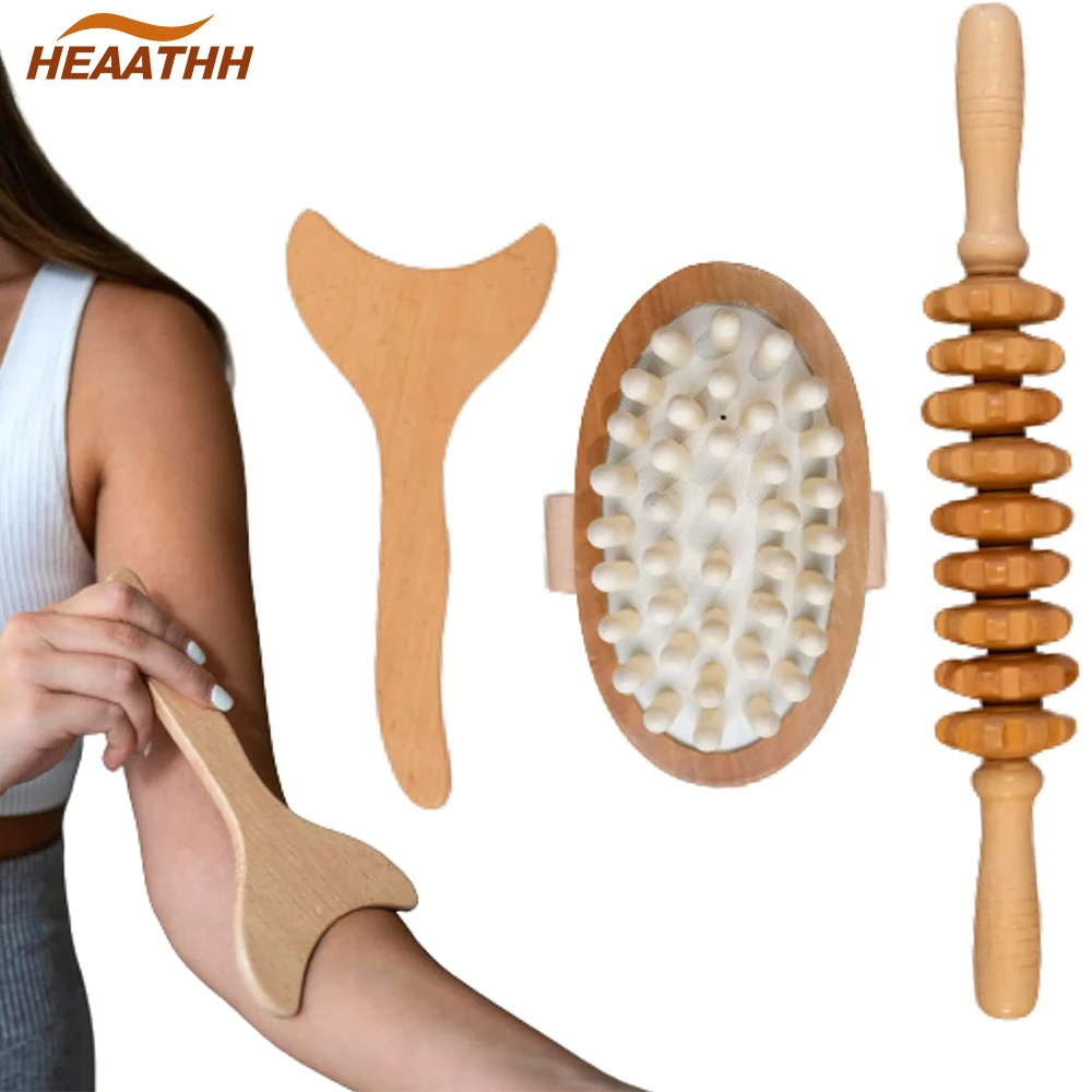 3Pcs/Set Natural Wood Massager Wooden Lymphatic Drainage Tool Massage Brush Arm Leg Massage Roller for Body Muscle Relaxation 3pcs lot 90 degrees countersink bit set deburring drill bits tapper hole cutter hand tools wood wooden metal plastic chamfer set