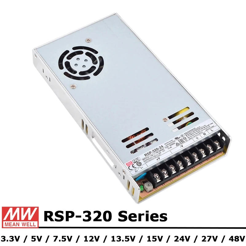 Mean Well RSP-320 Series 3,3 В, 5 В, 7,5 в, 12 В, 13,5 в, 15 В, 24 В, 27 в, 48 В постоянного тока, 320 Вт, одно выходное Переключение с источником питания с функцией PFC