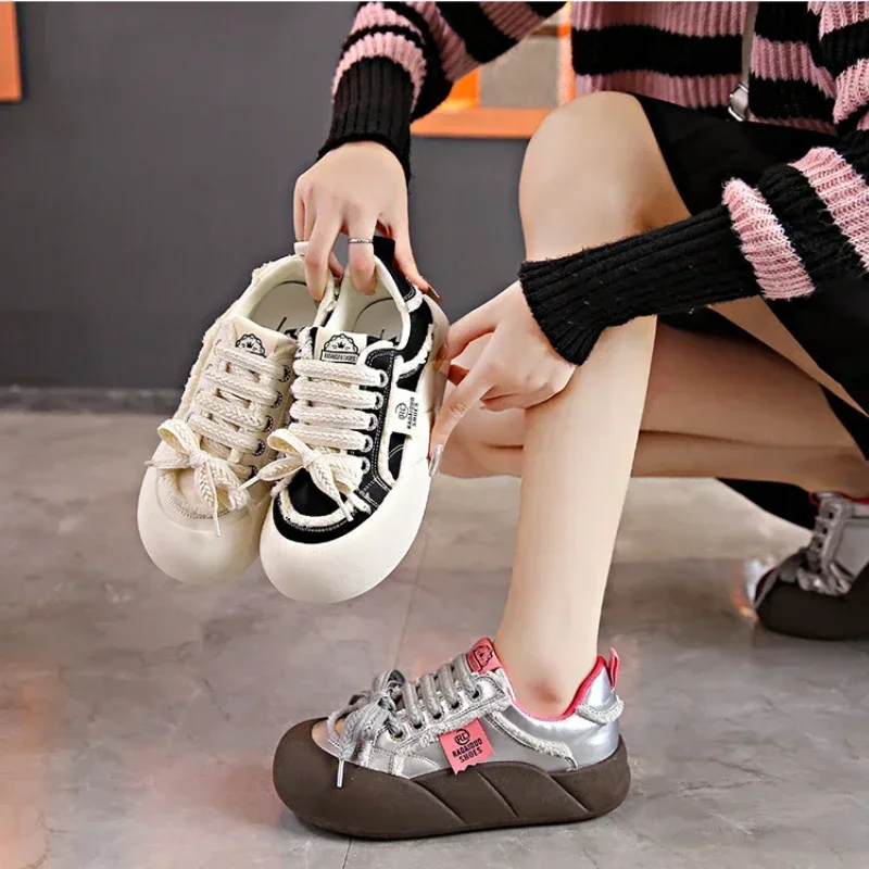 Women Flat New Wave Platform Sneakers Female Autumn New Round Toe Mixed Colors Women Casual Shoes Comfortable Breathable Loafers