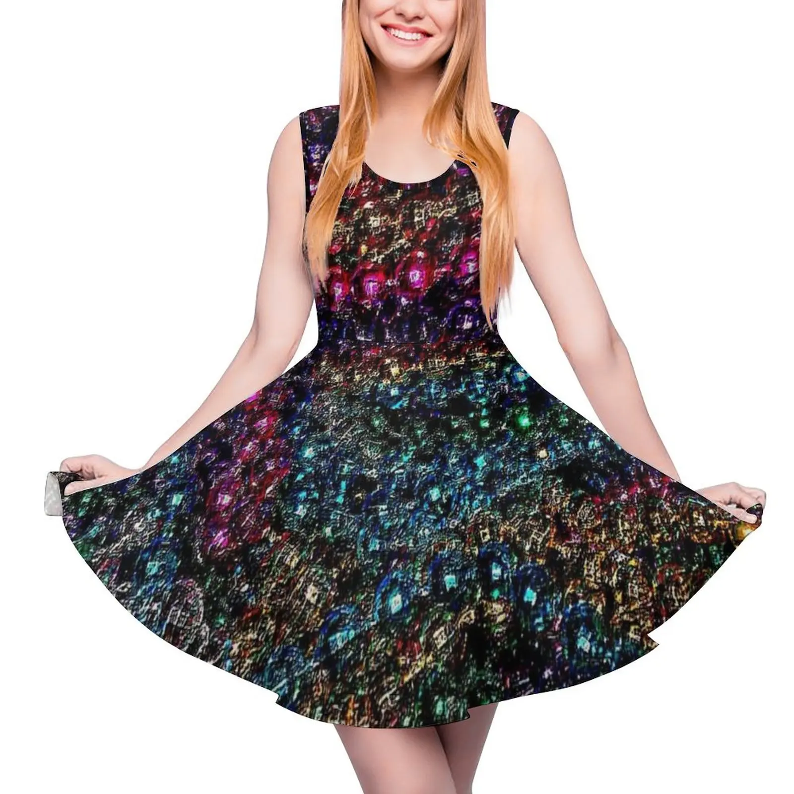 

MARDI GRAS : New Orleans Celebration Beads Print Round Neck Dress ceremony dresses cute dress