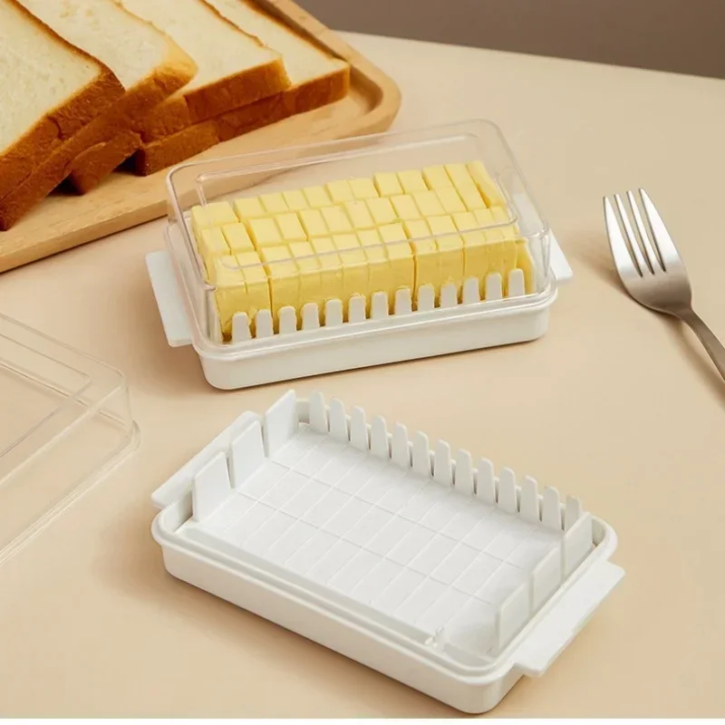 Plastic Yellow White Butter Cutting Storage Box Kitchen Accessories