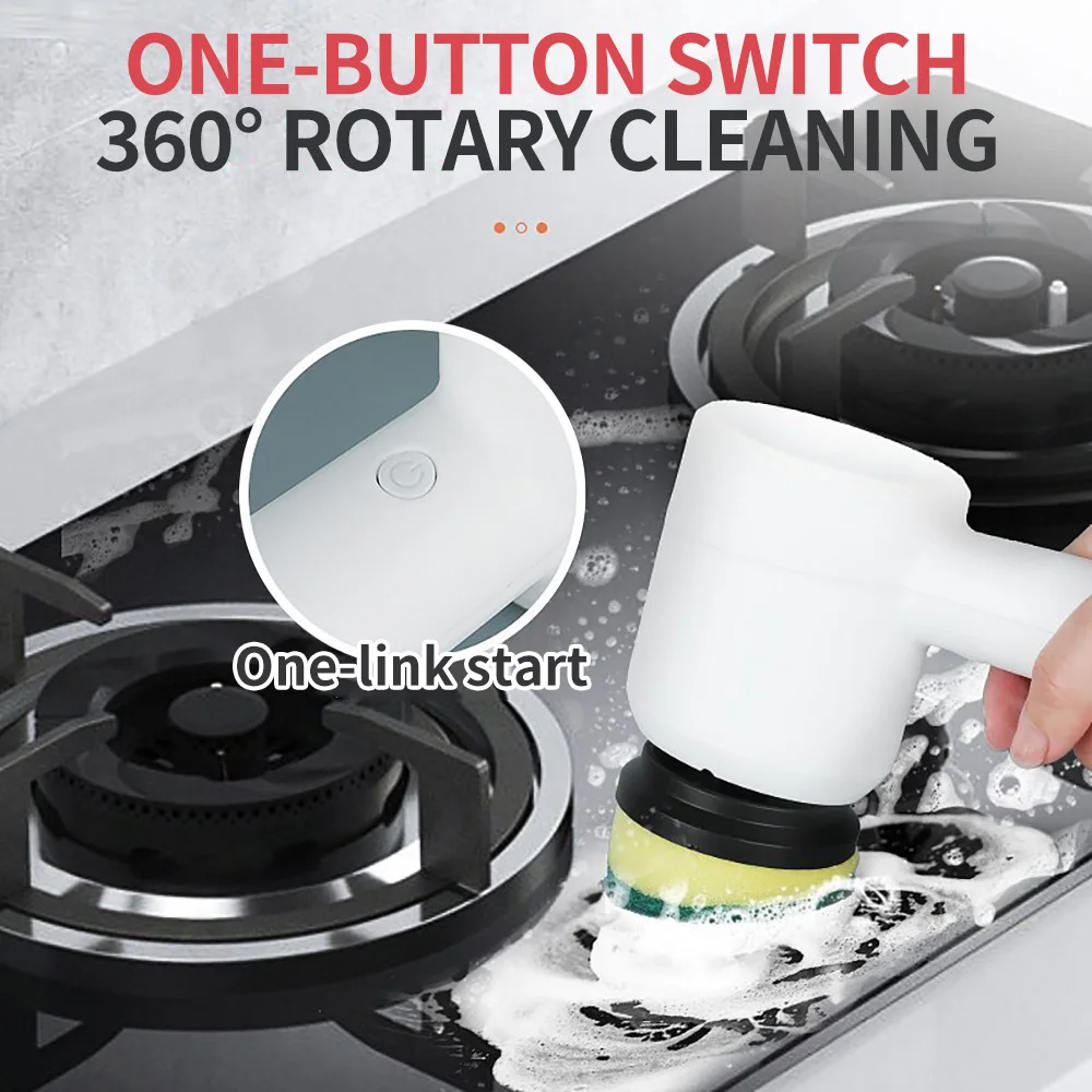 Electric Cleaning Turbo Scrub Brush Waterproof Cleaner Wireless Charging Cleaner Bathroom Kitchen Cleaning Tools Set 3