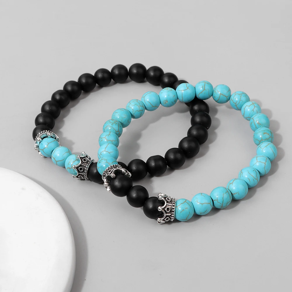 Dropship 4PCS Bead Bracelet For Men Women Black Matte Onyx Tiger