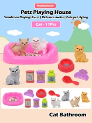 Adorable Dog Toy Basket Set with Dog Doll and Accessories for Playtime & Holiday Decor (11pcs Cat bathroom)