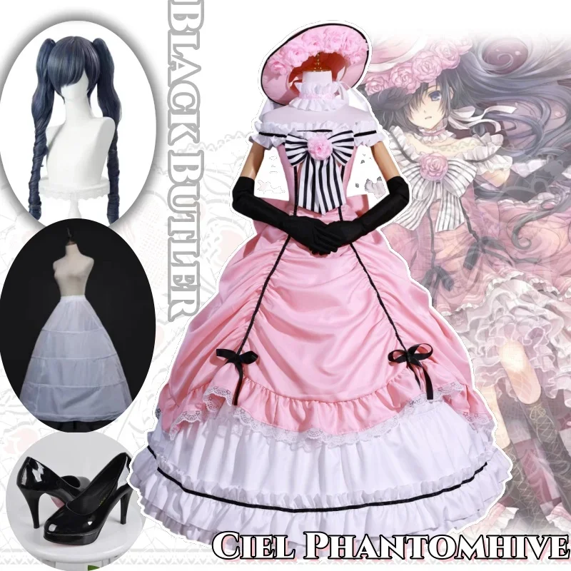 

Japanese anime Black Butler Ciel Phantomhive cosplay dress wig shoes cosplay Redbreast costume Halloween woman set