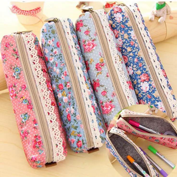 1pcs/lot Vintage Flower Floral For Girls Pen Box School Supplies Pencil Bag For students gifts