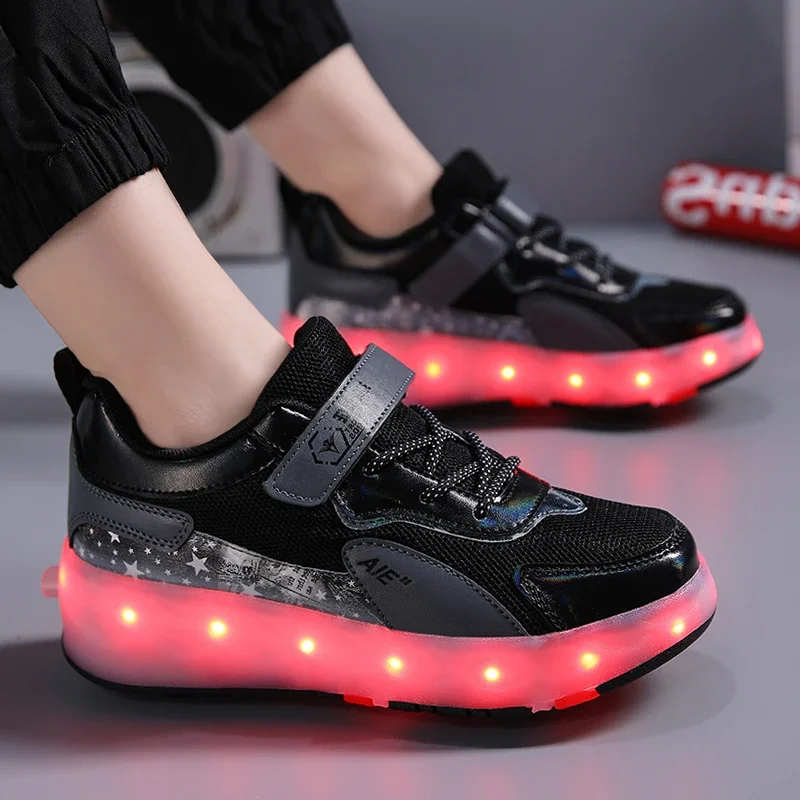 Roller Skate Shoes Children Fashion Casual Sports Sneaker Boys Girls 4 Wheels Footwear Kids Toys Games Birthday Gift Led Light