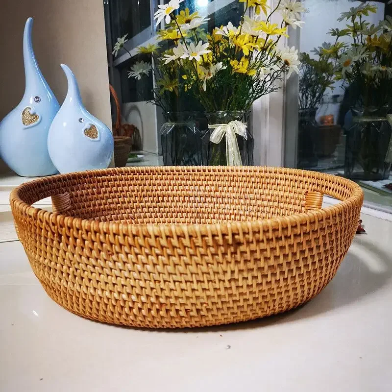 

Mifuny Handwovens Storage Basket Vine Weaving Handmade Big Fruit Baskets Pastoral Candy Snack Storage Box Bamboo Basket for Food