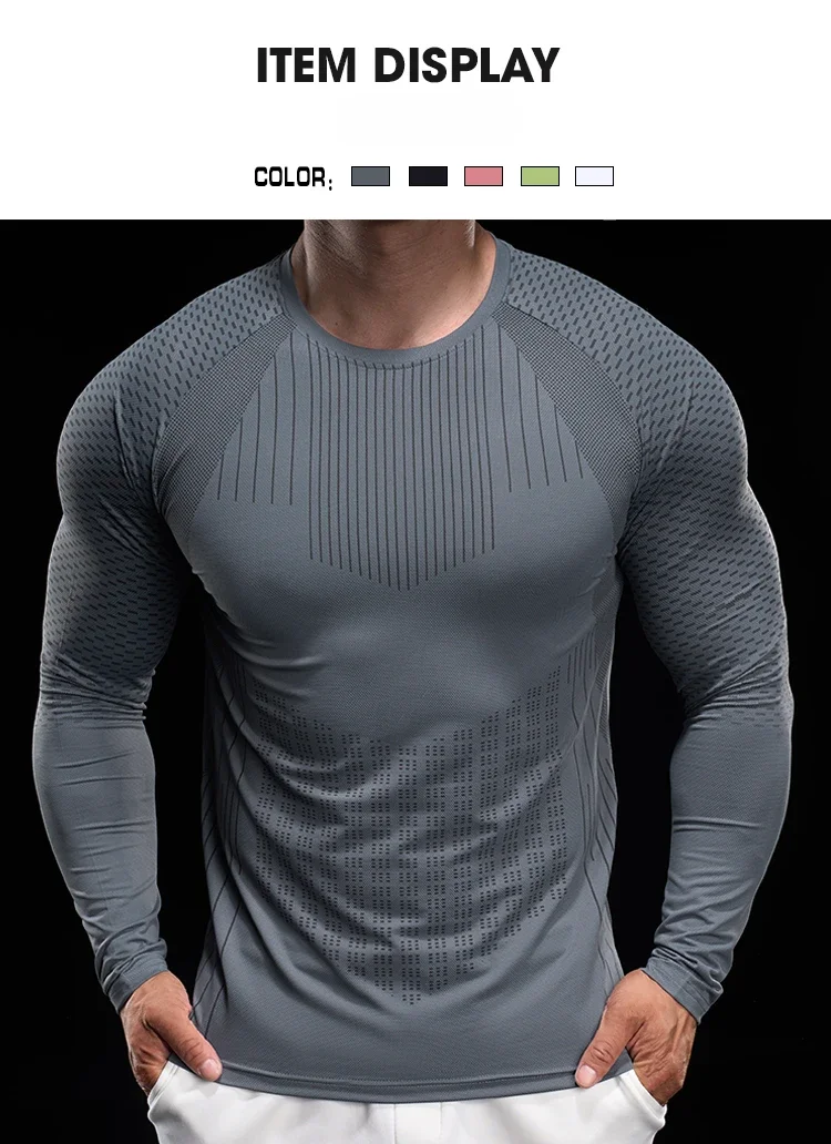 Men Athletic Running Shirt Elastic Training T-shirt Gym Fitness Workout Tight Outdoor Jogging Sweatshirt