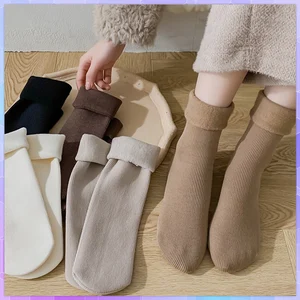 Women Winter Warm Thicken Thermal Socks Soft Casual Solid Sock Wool Cashmere Home Snow Boots Floor Sock Chaussettes Femmes 3Pair