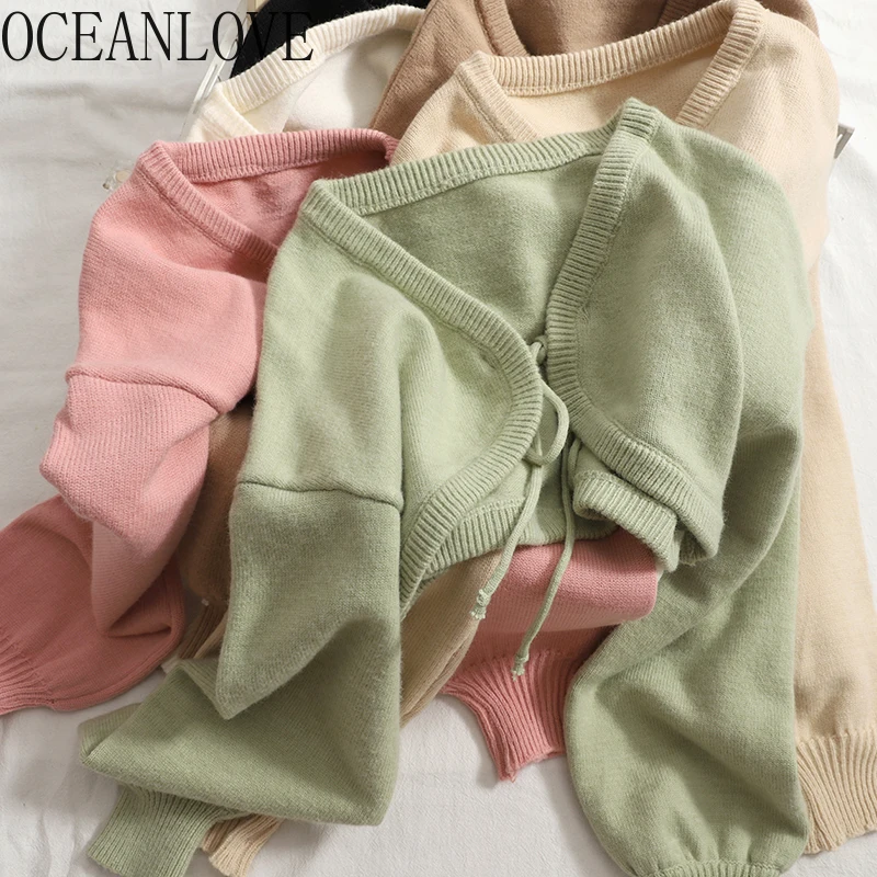 OCEANLOVE короткие кардиганы однотонные на шнуровке Осень-зима универсальные модные
