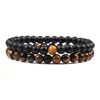 Ensemble de bracelets pour couple, charme en pierre naturelle œil de tigre et lave noire, bracelet extensible tendance, bracelet perlé de yoga, bijoux d'amitié, cadeau