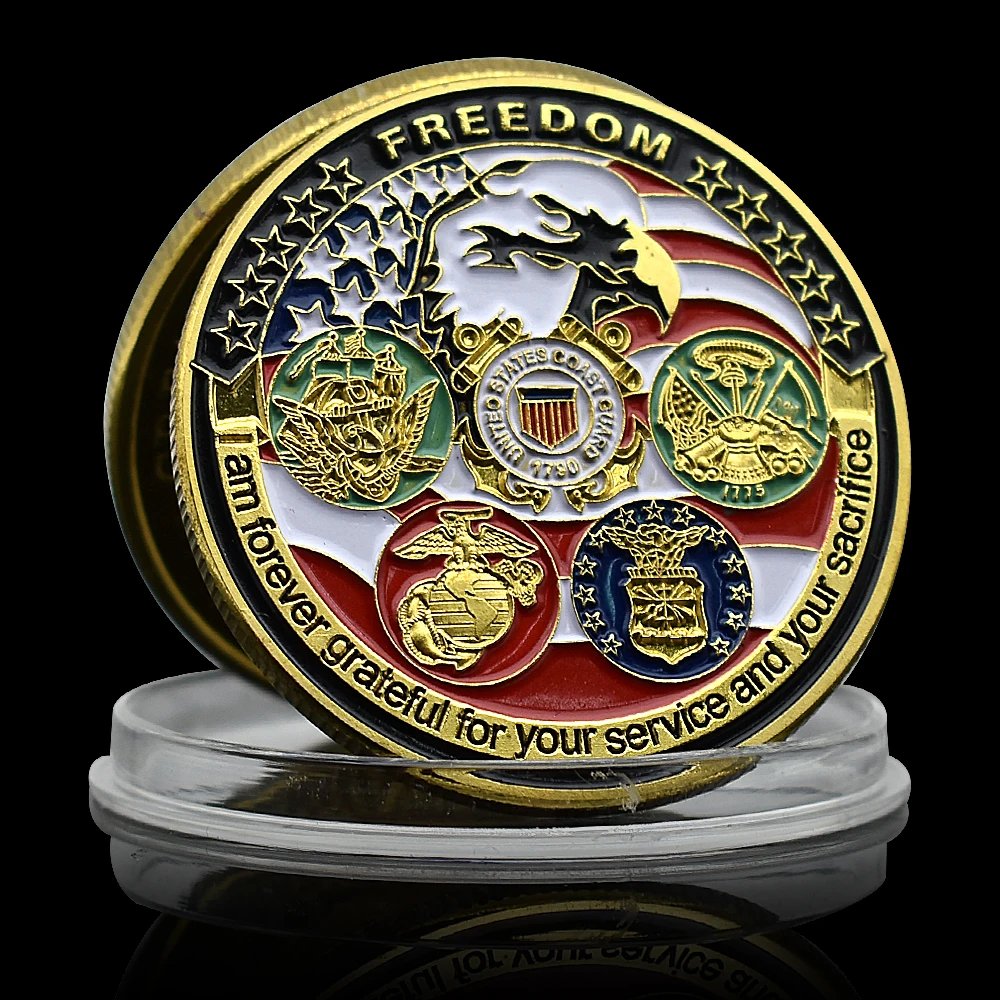 Us Proud Military Challenge Coin Collectiers American Free Eagle Totem Veterano Army Navy Marine Corps Military Forces Souvenir