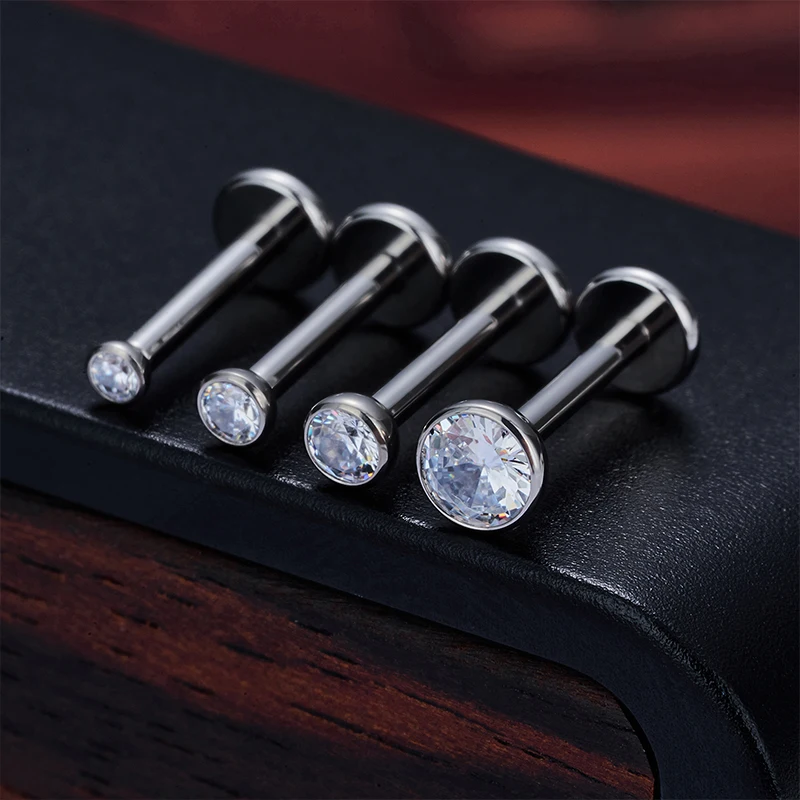 Heart CZ Labret Stud 16G 2/5Pcs ASTM F136 3/4mm For Tragus Helix Cartilage Conch Flatback Earlobe Piercing Body Jewelry stud earrings,ear accessories