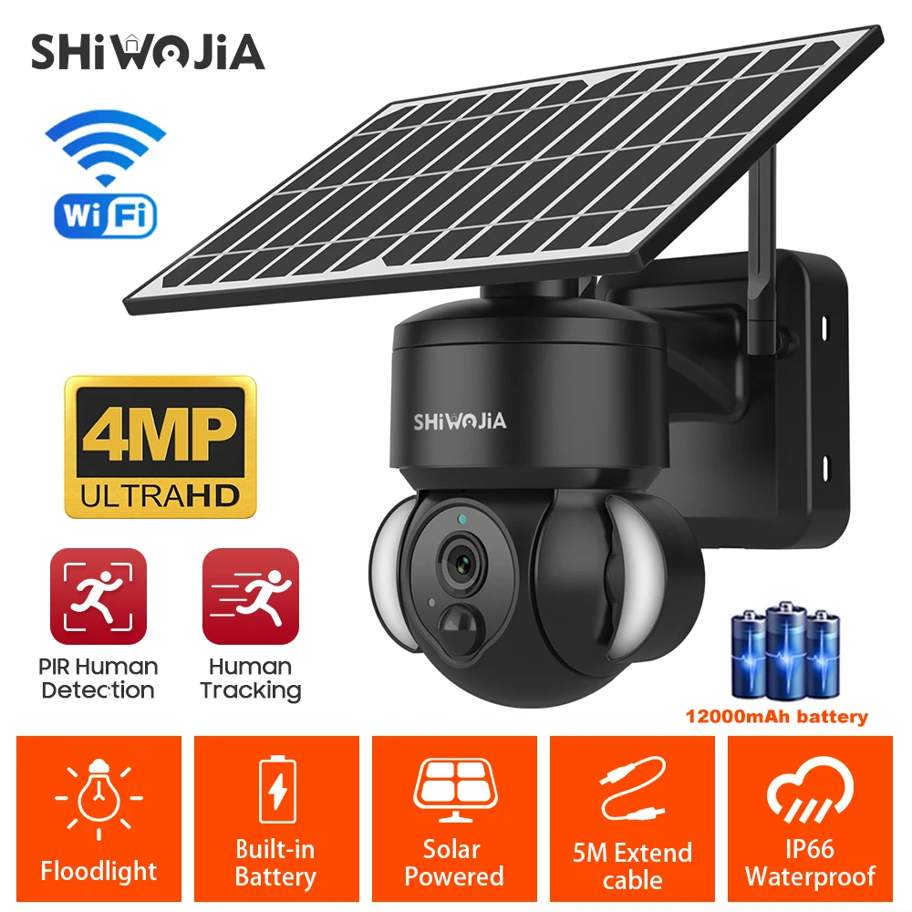Shiwojia Napenergia -Kamera Wifi Kültéri Vezeték Nélküli Cctv Felhő