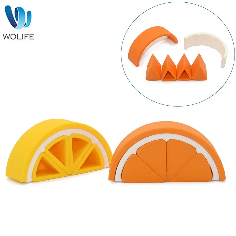 Silicone Building Block Lemon 3D Folding Soft Block Baby Silicone Teether BPA Free Baby Montessori Educational Toys Child Gifts