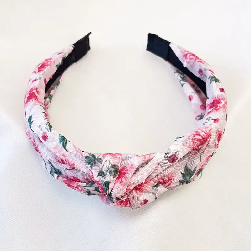 1 Stück Neues Blumenstirnband mit frischem Blumenstoff, handgewebter Haarschmuck, breite Damen-Haarspange im koreanischen Stil – Detail 8