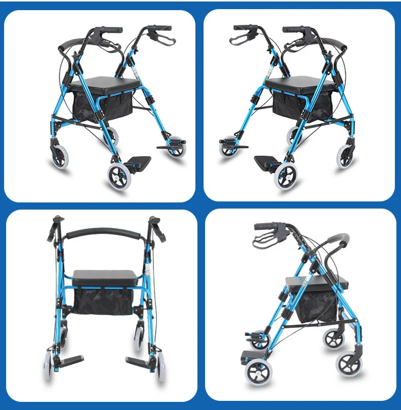 Lightweight Aluminum alloy foldable Elderly walker Rollator Walker with Leather cushion Medical Walking Aid disabled Walker