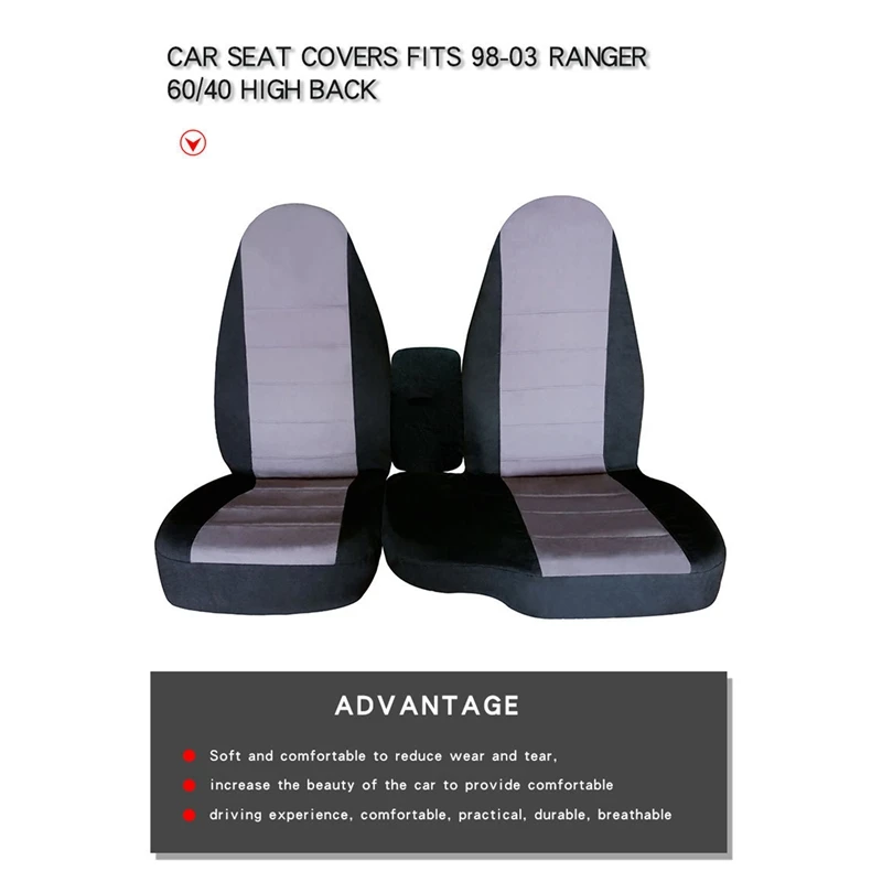 2PCS For Ford Ranger 60/40 High Back Seat Cover Front Car Seat Cover Cushion No Armrest Cover 1998 -2003