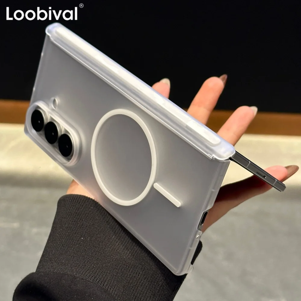 Matte Transparent Ultra Thin Magnetic Charging Case with Hinged Shockproof Cover