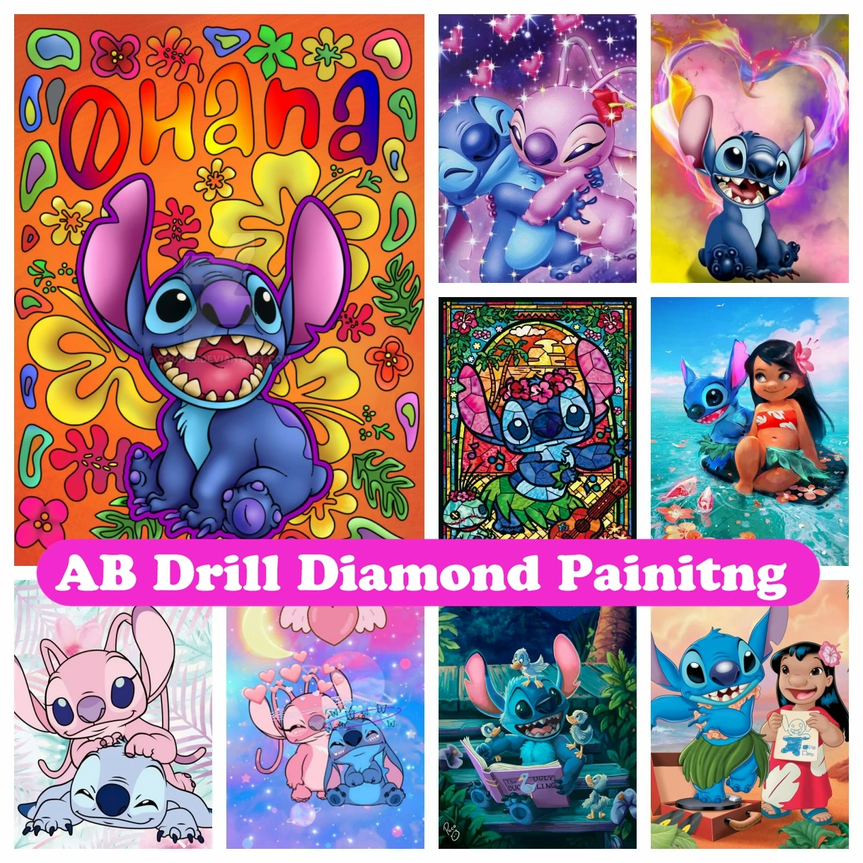 DISNEY LILO STITCH 5D DIY Diamond Painting Cross Stitch Full Drill Craft Kit