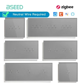 BSEED Zigbee Touch Switch Series Wall สวิตช์ไฟอัจฉริยะ LED สีฟ้า Backlight Glass Sensor หน้าจอ Tuya APP Switches EU มาตรฐาน 1