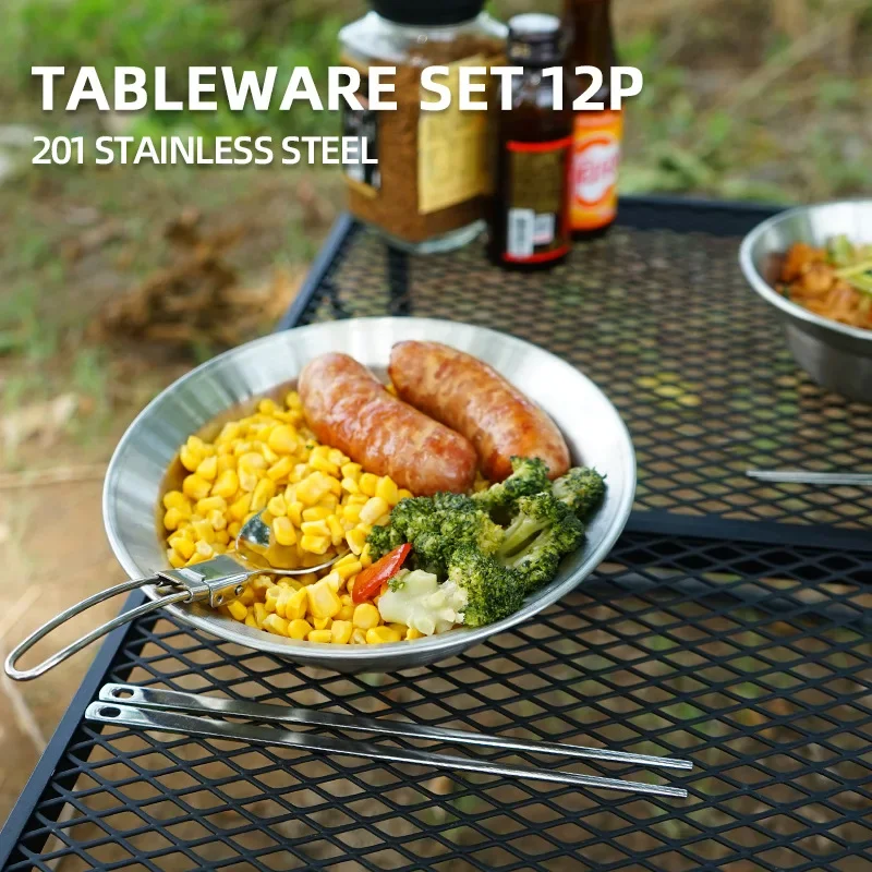 Outdoor Tableware Set 12PCS Portable Camping Tableware Set Self Driving Tour Barbecue Camping Home Dining Plate Small Bowl Plate 2