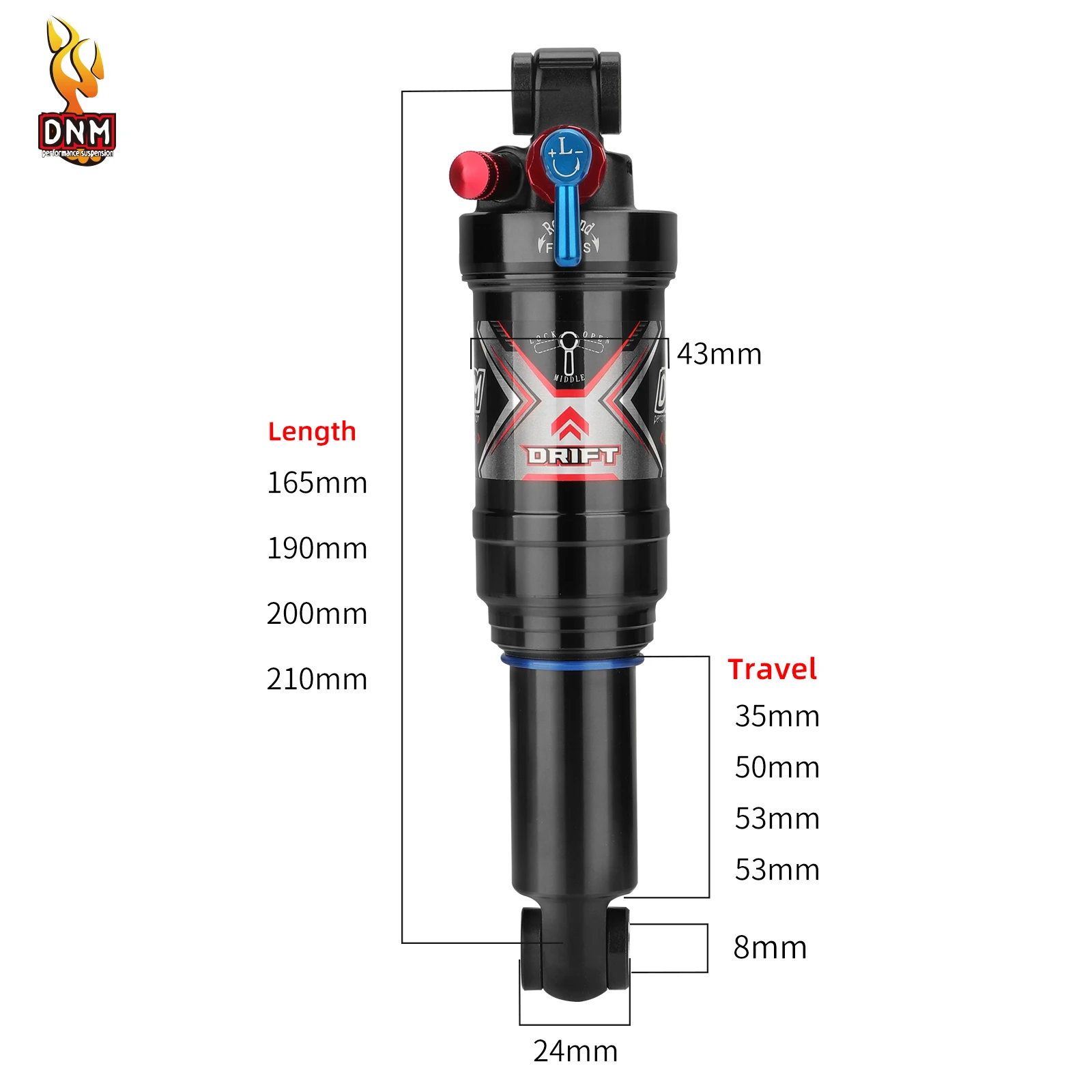 Dnm Shock DNM AO-8RC 165x35mm Mountain Bike Air Rear Shock With