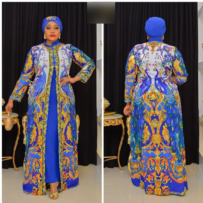 Africa's New Stand-up Collar Stick Diamond Printed Coat and Underwear Long Dress With Scarf 3-Piece Set For Lady дезодорант антиперспирант спрей женский lady speed stick 150 мл derma витамин е