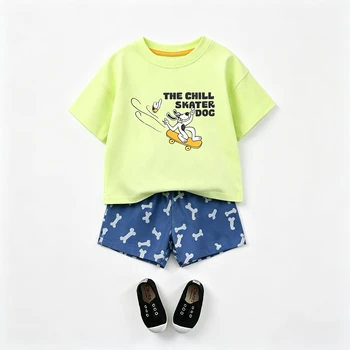 Summer New Children Short Sleeved Suit T-shirt + Shorts Girl Boy Casual Tracksuits Kids Clothing Simple Fashion Tshirts Outfits 1