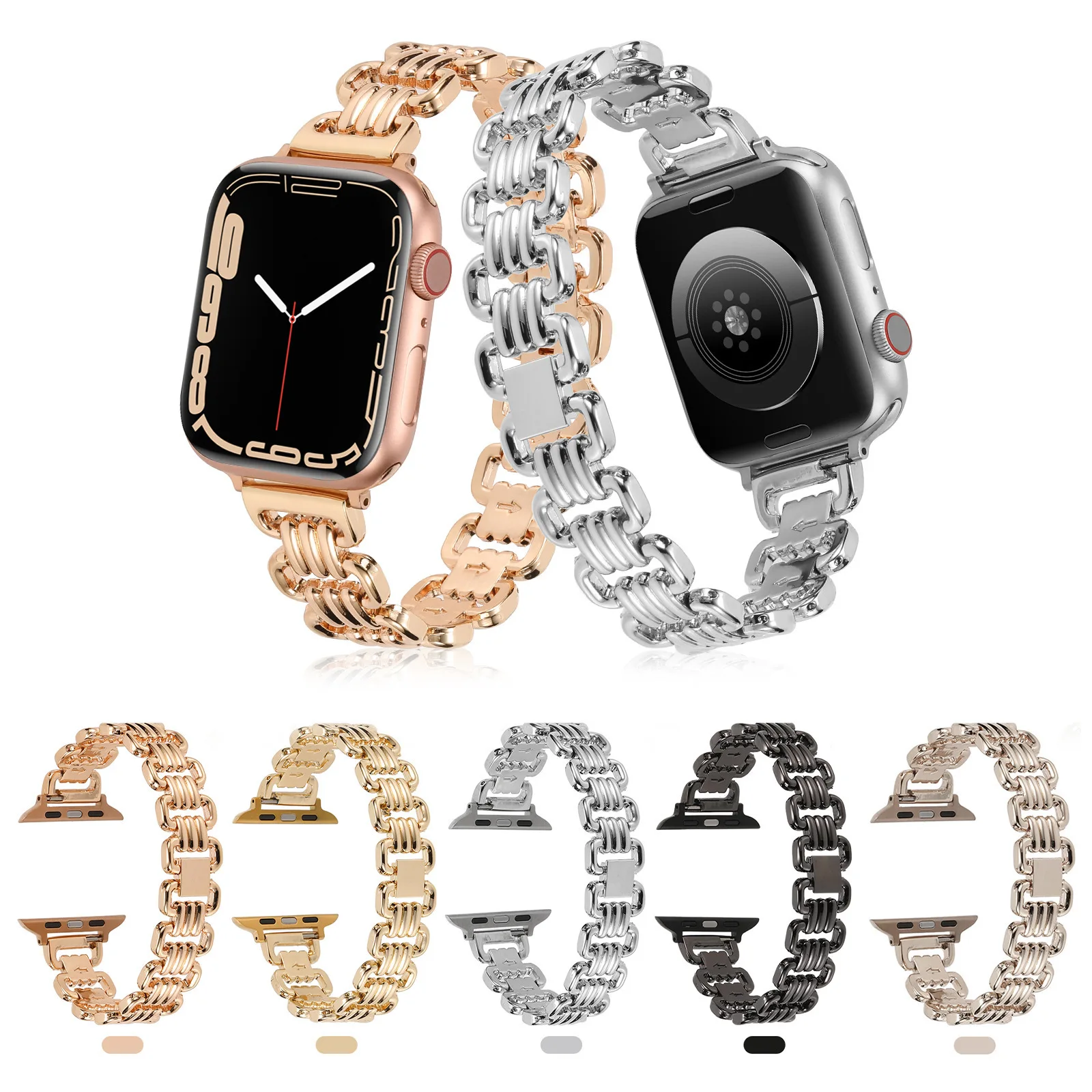 Luxury Ring Chain Loop Alloy Metal Watch Band for Apple Watch 8 7 6 5 4 SE 3 Steel Wrist Strap for iWatch 38 40 42 44 41 45 49mm