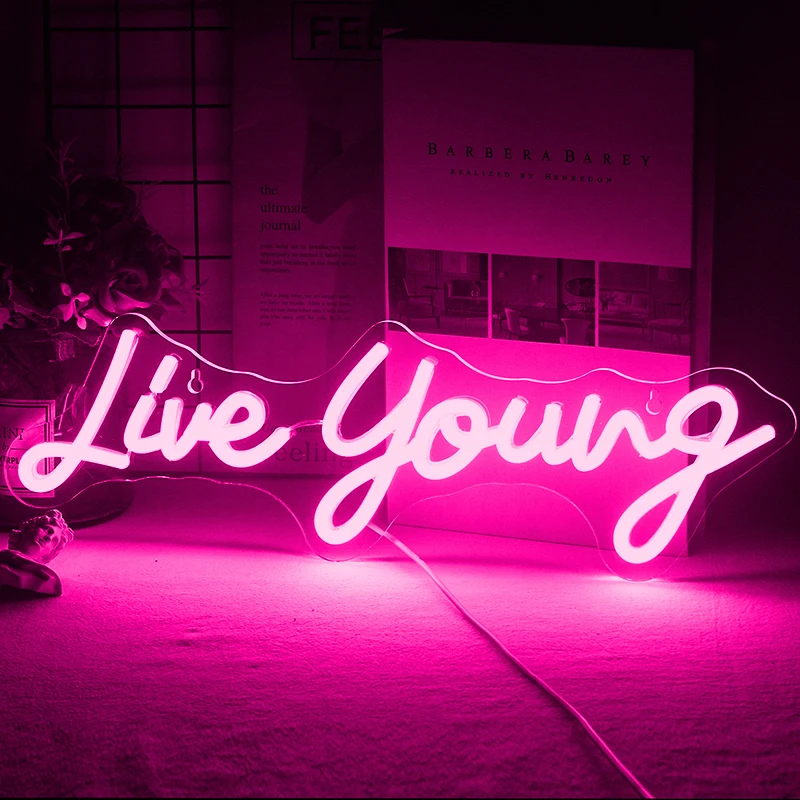 Ineonlife Live Young LED Sign Neon Light Letters Panel Holiday Christmas Party Wedding Decorations Home Wall Art Decor Lamp Gift