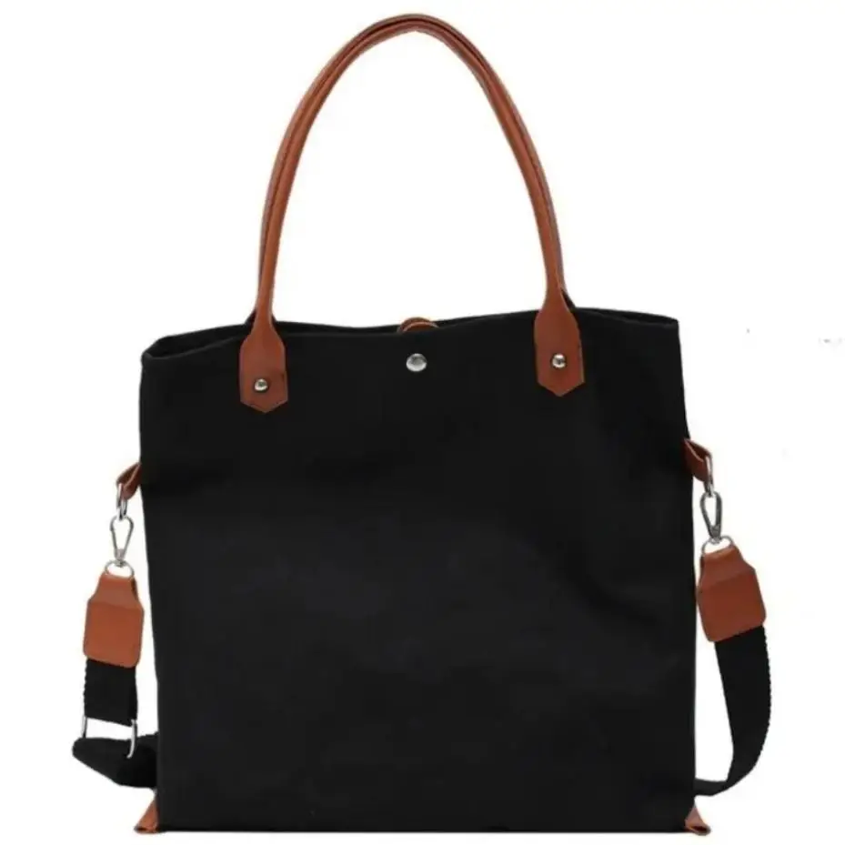 1 Pcs New Premium Quality Cotton Canvas Tote Bag Leather Strap With Bottle Compartment Handbag For Women