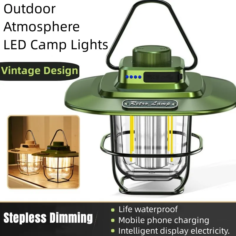 

LED Camping Lamp Retro Hanging Tent Lamp Waterproof Dimmable Camping Lights 4500mAh Battery Emergency Light Lantern for Outdoor