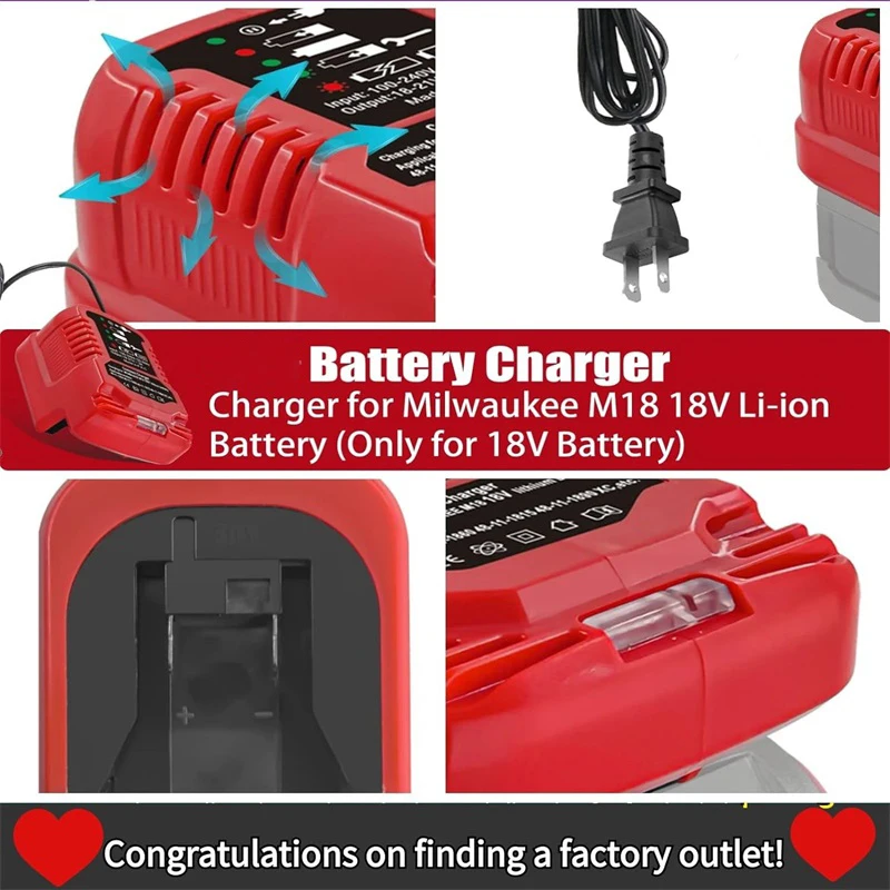 Battery Charger Portable Charger for Milwaukee 18V 48-59-1812 48