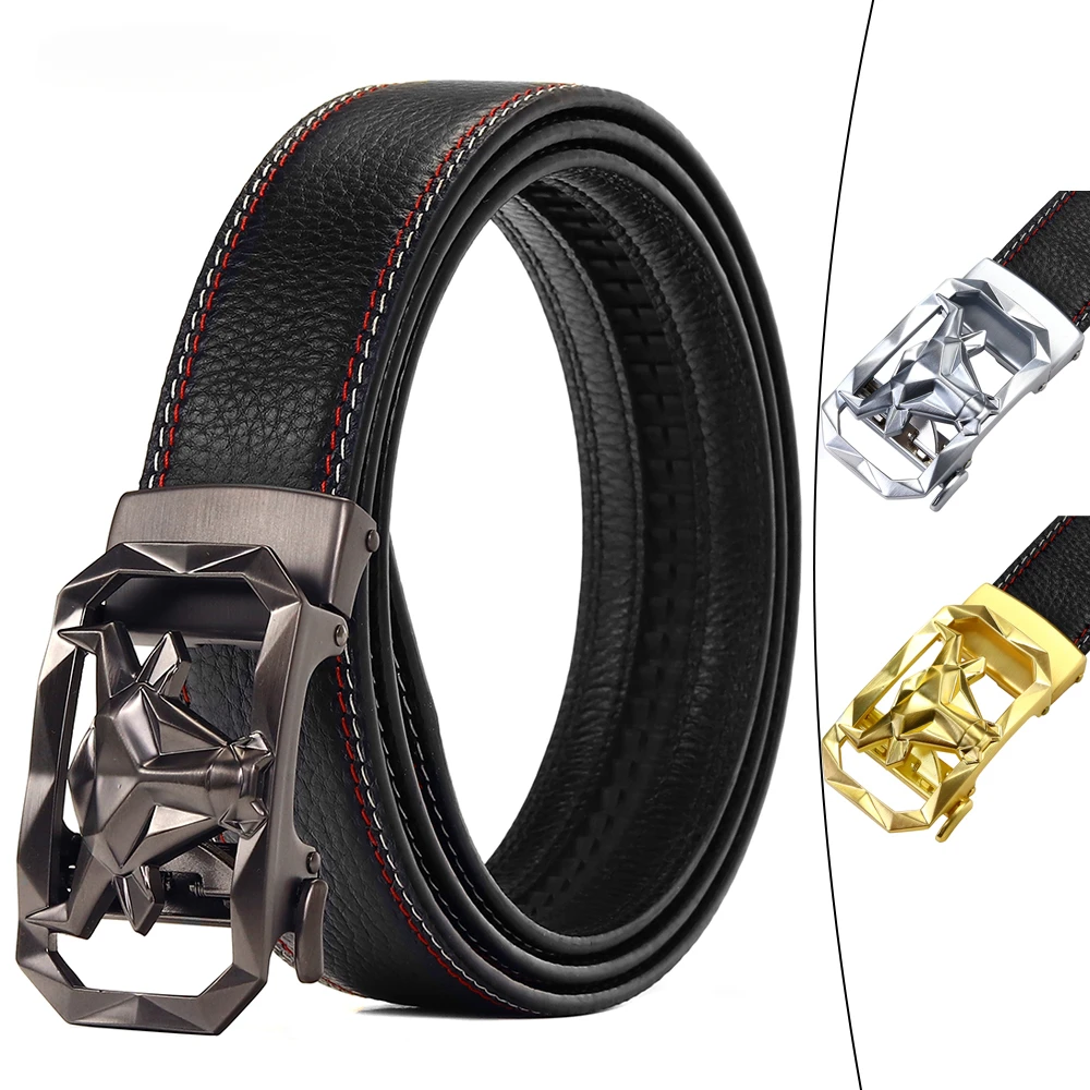 2023 New Belt For Men Black Real Cow Leather Alloy Domineering Bull Head Automatic Buckle Quality Luxury Trouser Strap Belt Male