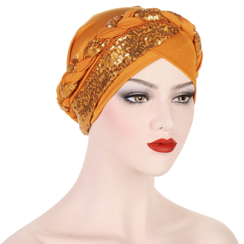 

KepaHoo India Muslim Women Hijab Hat Cancer Chemo Cap Braid Sequin Turban Islamic Head Wrap Lady Beanie Bonnet Hair Loss Cover