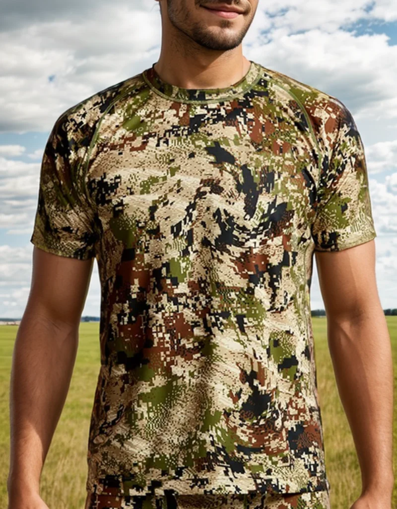 Men's Camo Printed Antibacterial Quick-Drying Short Sleeve T-Shirt for Summer Hunting Outdoor Wear