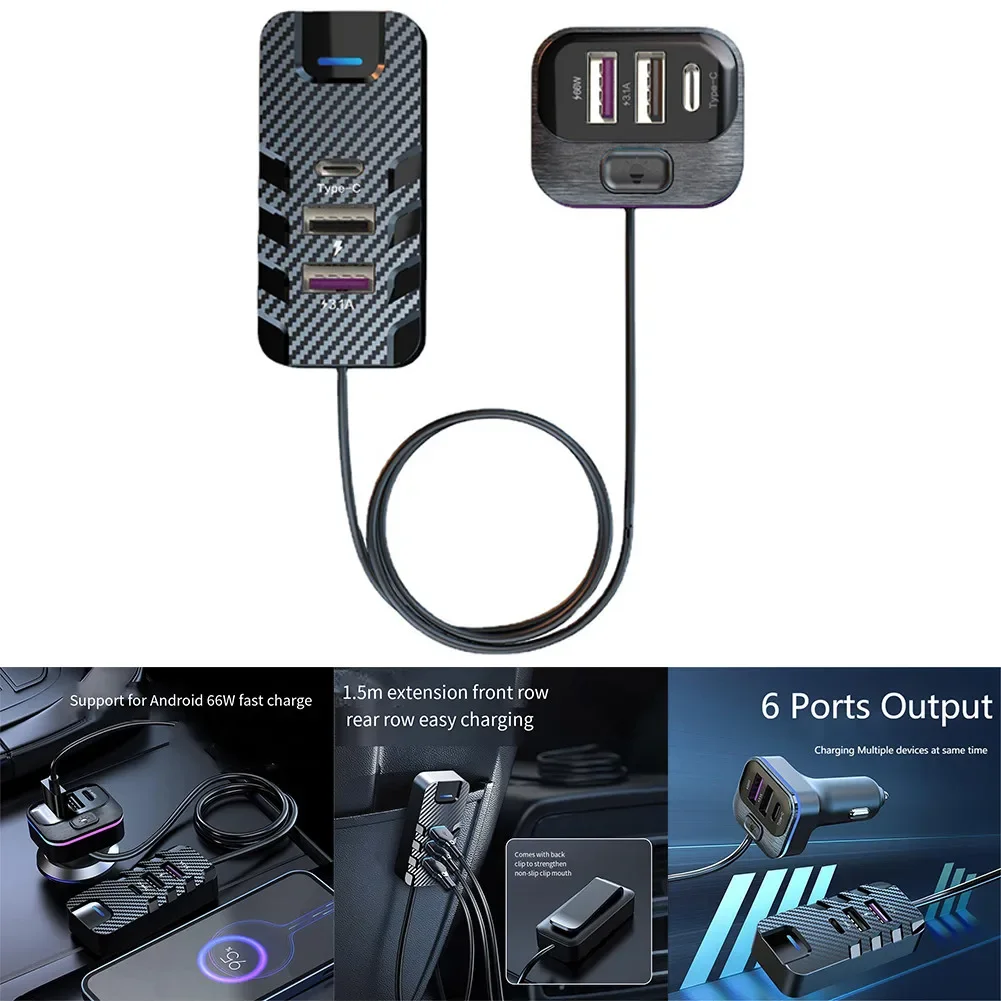 66W USB-C PD 6포트 차량용 충전기, QC3.0 지원, 휴대폰, 태블릿, 블랙박스 동시 고속 충전 가능