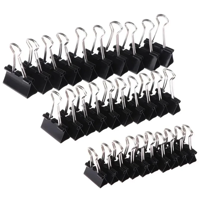 새로운 10개입 블랙 메탈 바인더 클립 다양한 크기(19mm/25mm/32mm) 블랙 바인더 클립 세트 - 사무실, 학교용 메탈 종이 클램프