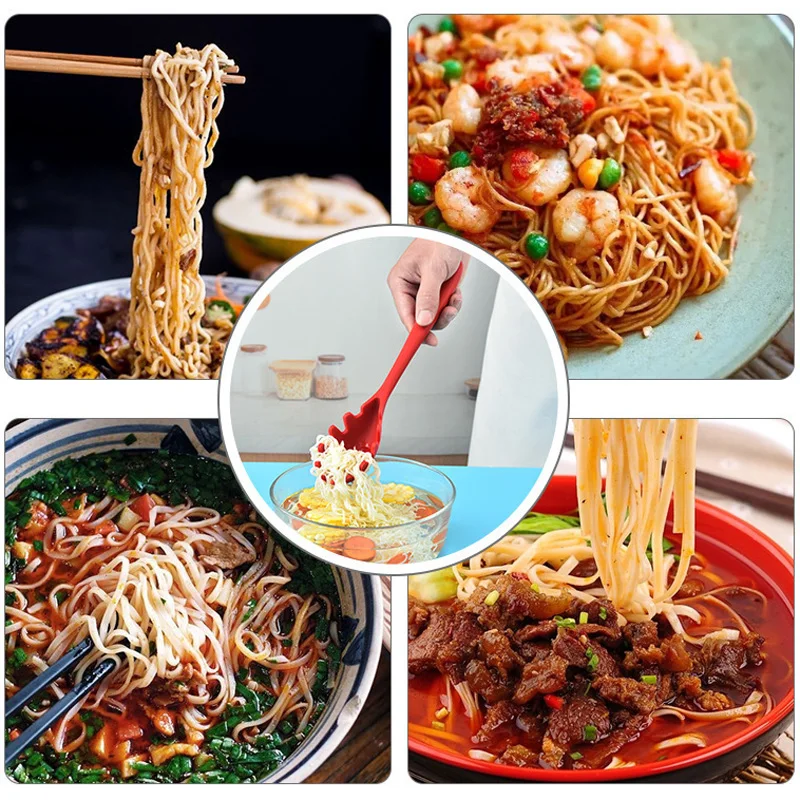 50Pcs/Lot Zeegle Silicone Cookware Noodles Spoon Pasta Scoop Colander Spatula Spaghetti Colander Spoon Heat-resistant