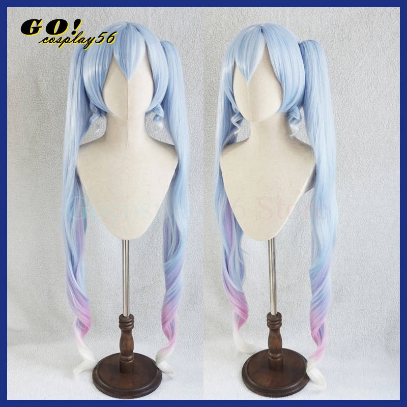 

2023 Miku Cosplay Wig 120cm Long Ponytails Light Blue Curly Short Synthetic Hair Doll Virtual Idol Vtuber Twin Pigtails