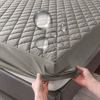 Waterproof Throw Mattress Cover Bed Fitted Sheet Mattress Protector Single/Double/140/160 Muti Size  Gray/White 1
