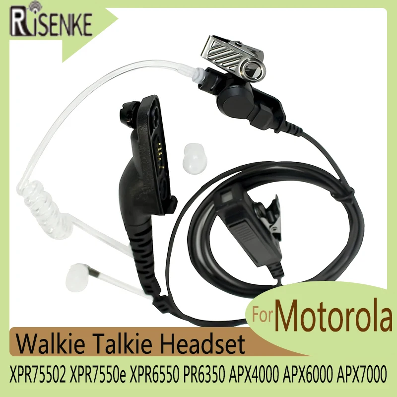 RISENKE-Walkie Talkie Headset for Motorola,XPR75502,XPR7550e,XPR6550,PR6350,APX4000,APX6000,APX7000 Radio,Acoustic Tube Earpiece