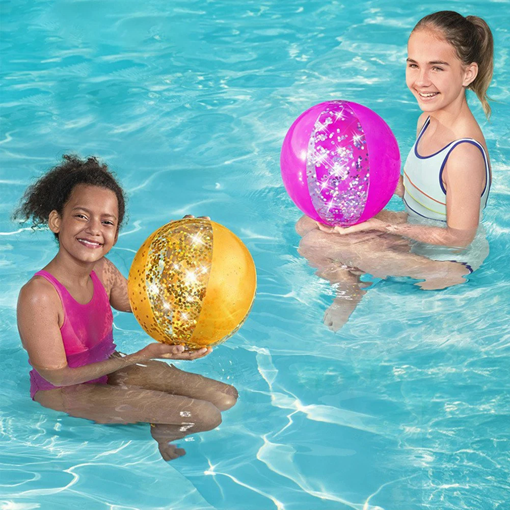 41cm Inflatable Beach Ball Toy PVC Water Play Sequin Ball Transparent Beach Toy for Summer Party Water Park