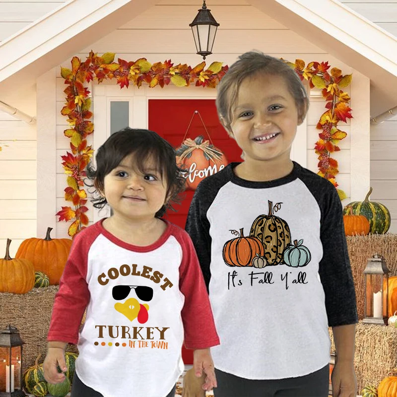 

Little Turkey Shirt Thanksgiving Shirt Turkey T Shirt GirlsThanksgiving Funny T-Shirts Fall Kids Raglan Long Sleeve Tops Tee
